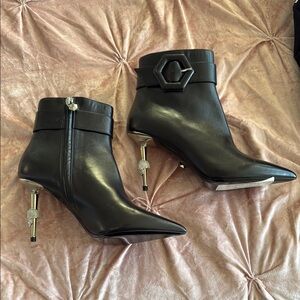 Philipp Plein Black Ankle Boots with Stiletto Heel and Pointed Toe